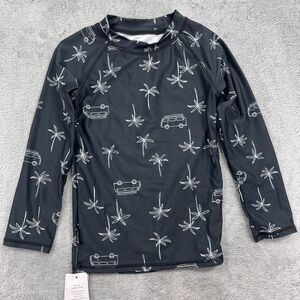 Tiny Tribe Shirt Mens 7 Black Tropical Palm Tree Allover Print Raglan Sleeve